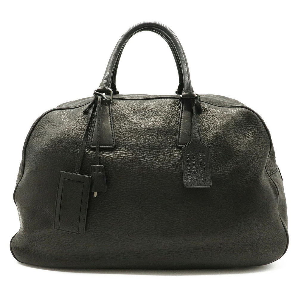 Prada CERVO Boston Bag Travel Leather NERO Black